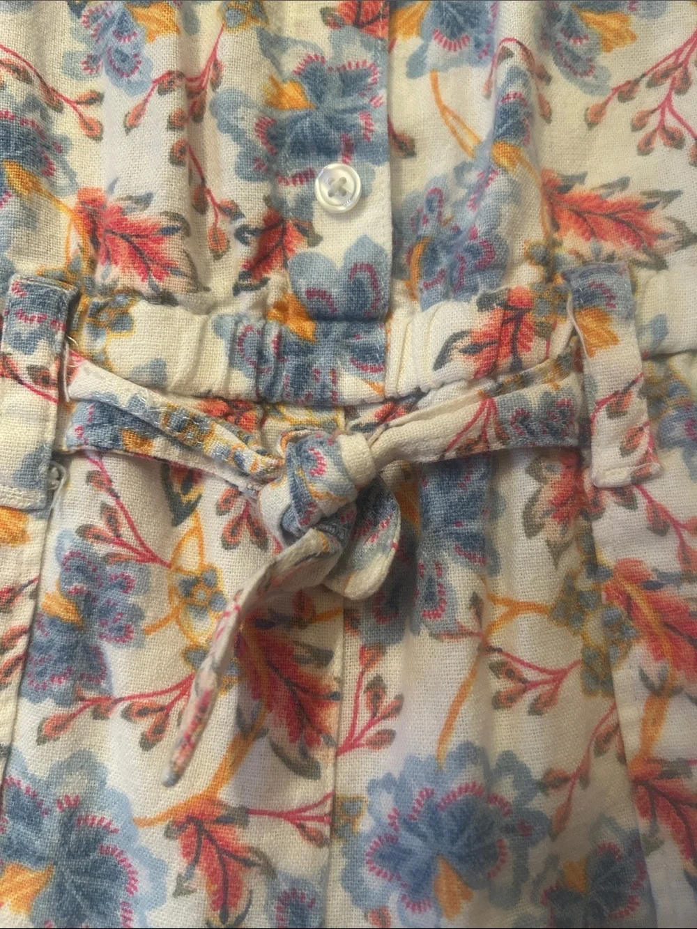 Floral Button-Front Romper in White with Blue & Coral Flowers